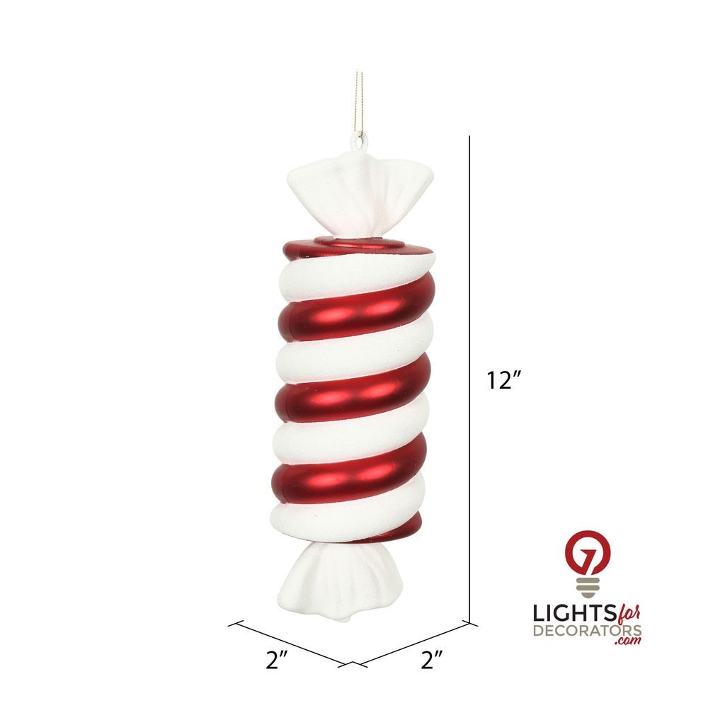 12" Twisted Candy Ornament - Red/White - Set of 2 — alternate view