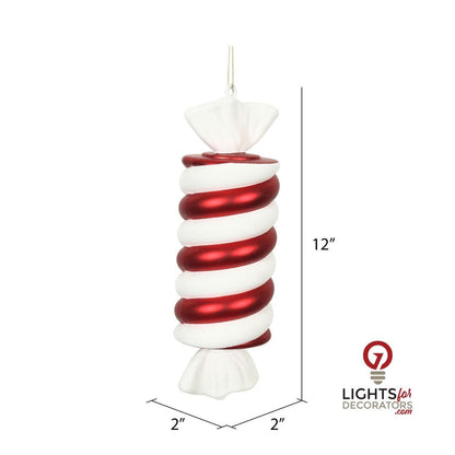 12" Twisted Candy Ornament - Red/White - Set of 2 — alternate view