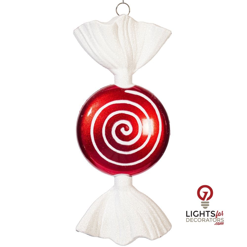 7" Candy Glitter Ornament - Red/White - Set of 3 — alternate view