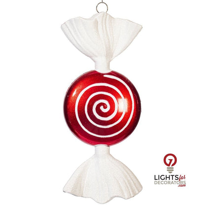 7" Candy Glitter Ornament - Red/White - Set of 3 — alternate view