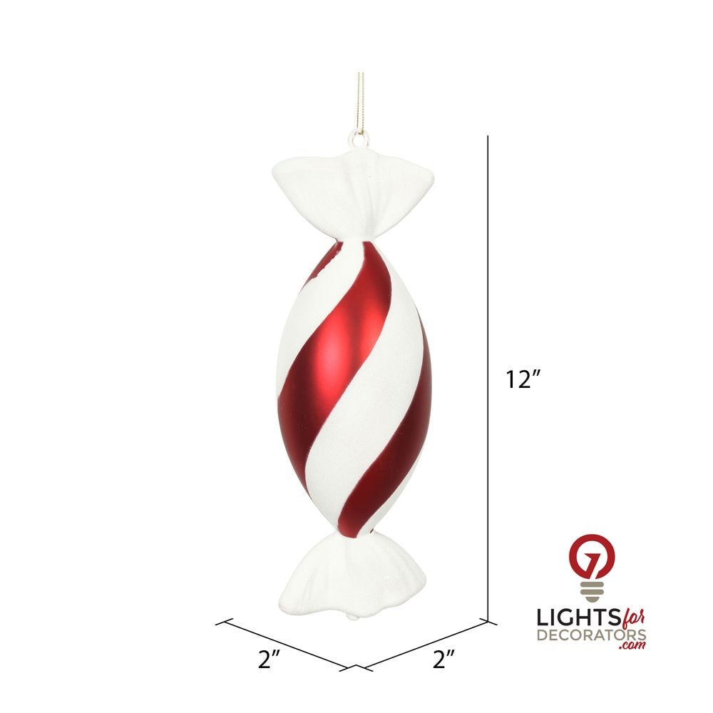 12" Swirl Drop Candy Ornament - Red/White - Set of 2 — alternate view