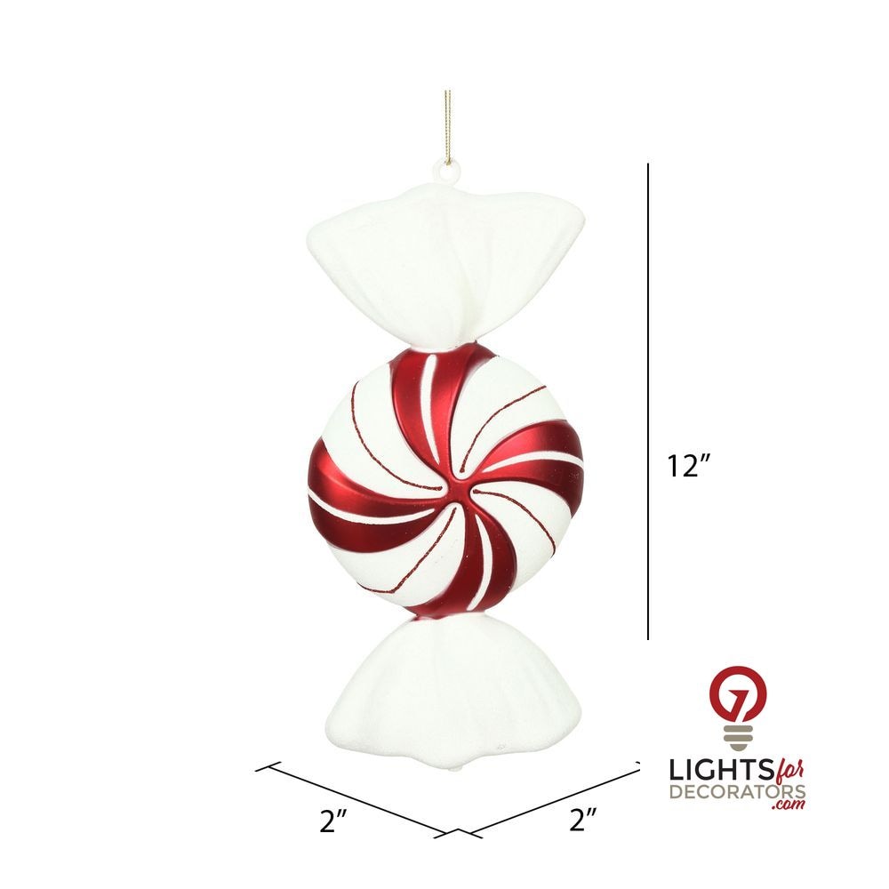 12" Round Swirl Candy Ornament - Red/White - Set of 2 — alternate view