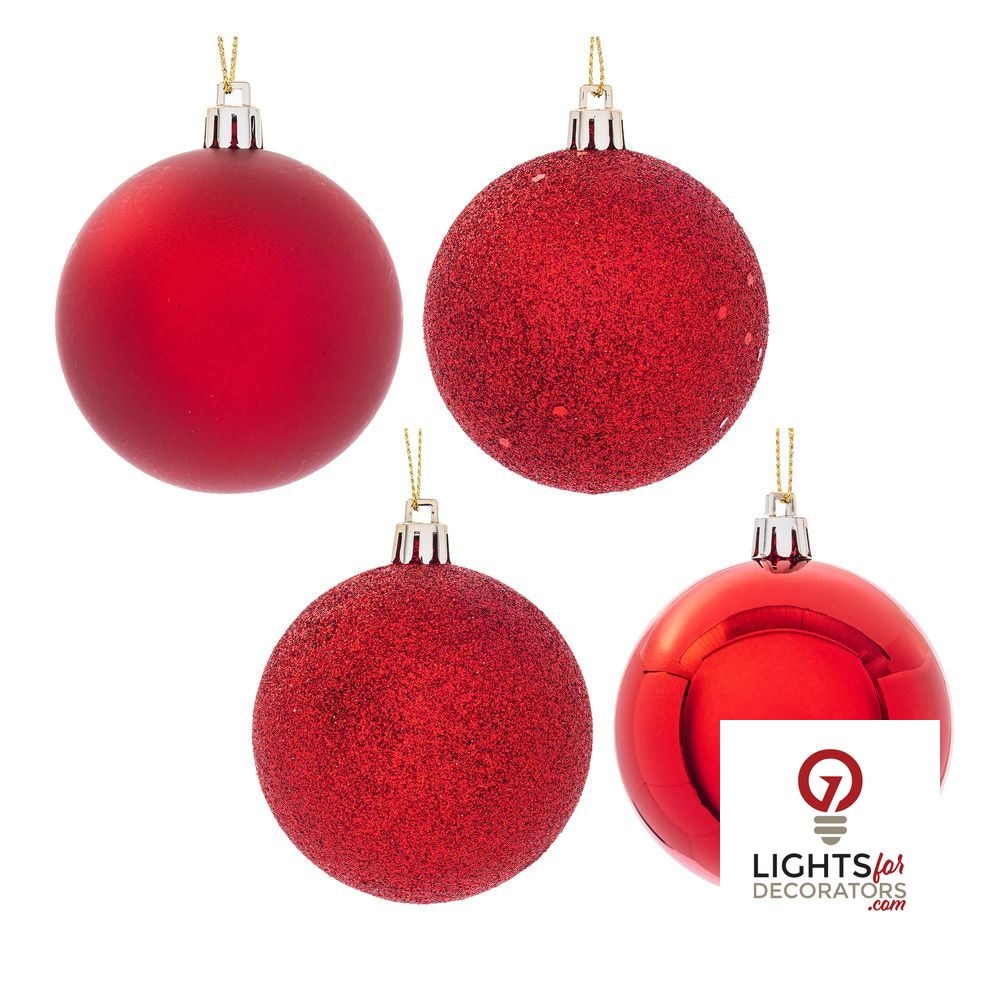 2.75" 4-Finish Shatterproof Ball Ornament Set - Red - Set of 20