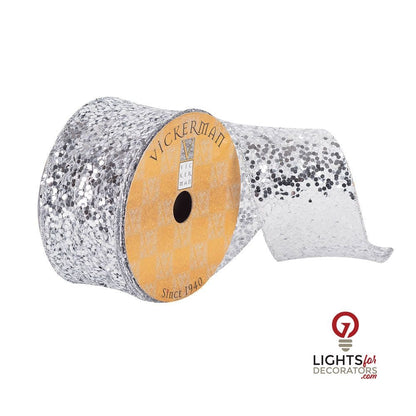 2.5" Ribbon - Sequin Woven Dupion - 10 Yard Roll - Silver