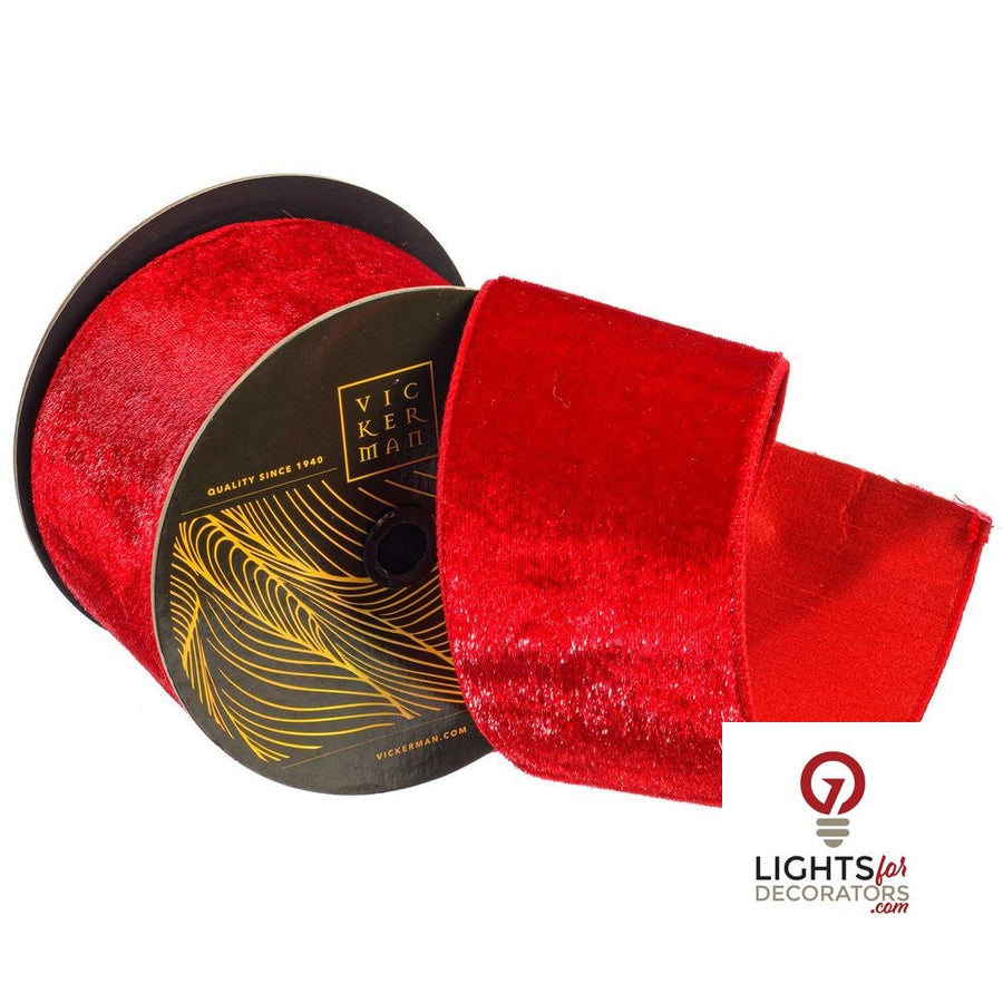 4" Ribbon - Velvet Luster - 4 Yard Roll - Red Red