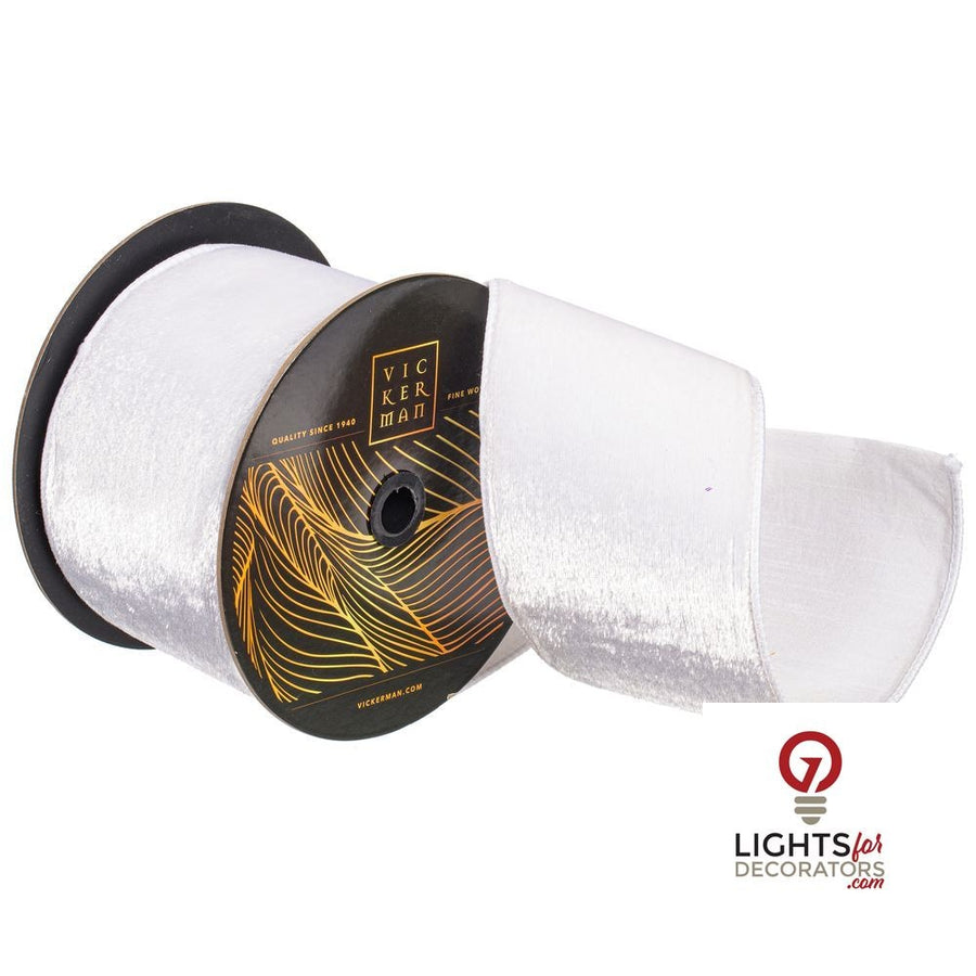 4" Ribbon - Velvet Luster - 4 Yard Roll - White White