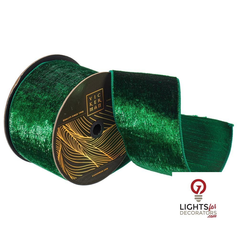 4" Ribbon - Velvet Luster - 10 Yard Roll - Emerald
