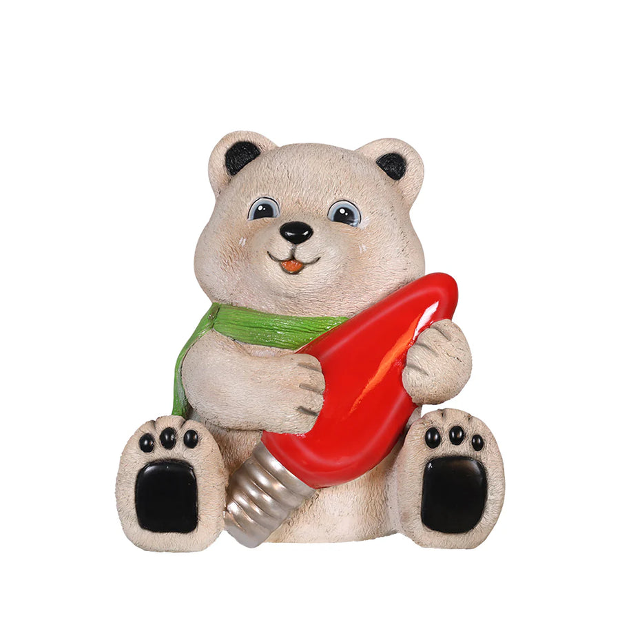 Baby Polar Bear Holding Light Bulb Resin Display