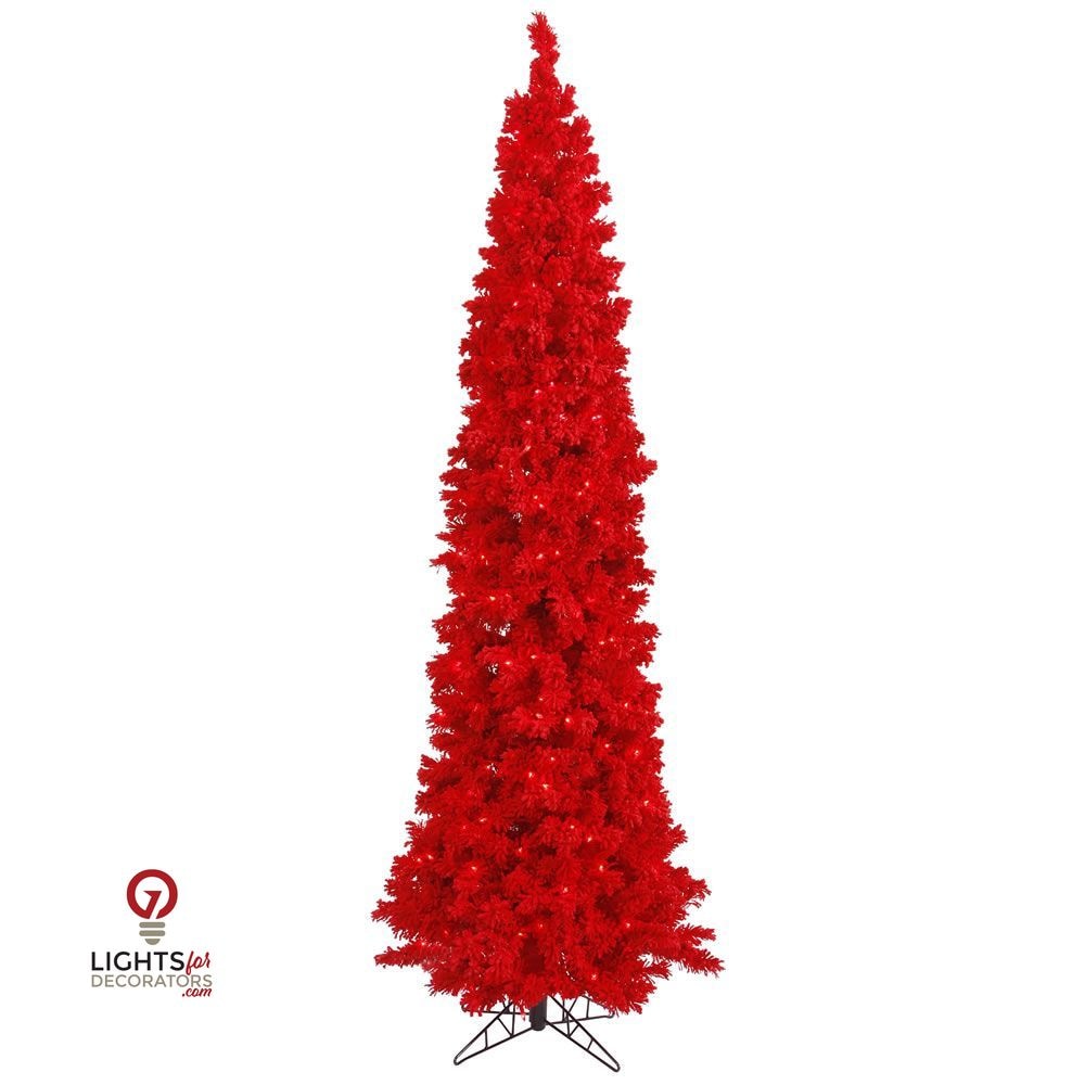 10' Designer Flocked Christmas Tree - Red - Prelit Red- 750 Red Lights- 10' X 49" — view 1