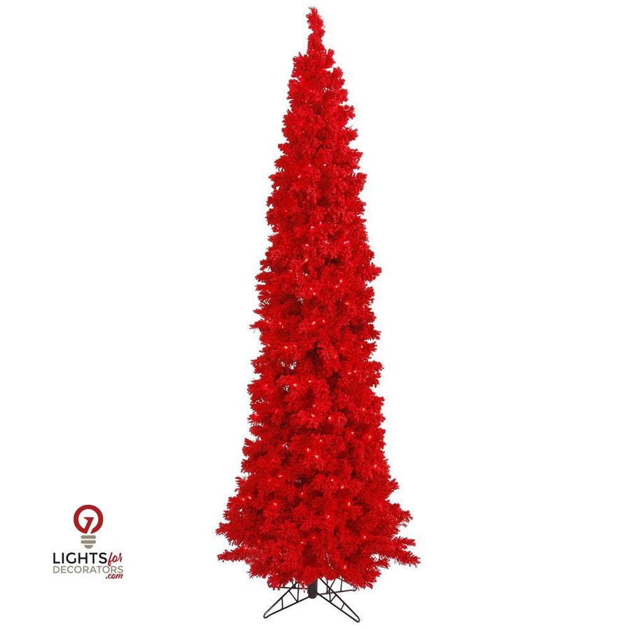 10' Designer Flocked Christmas Tree - Red - Prelit Red- 750 Red Lights- 10' X 49"