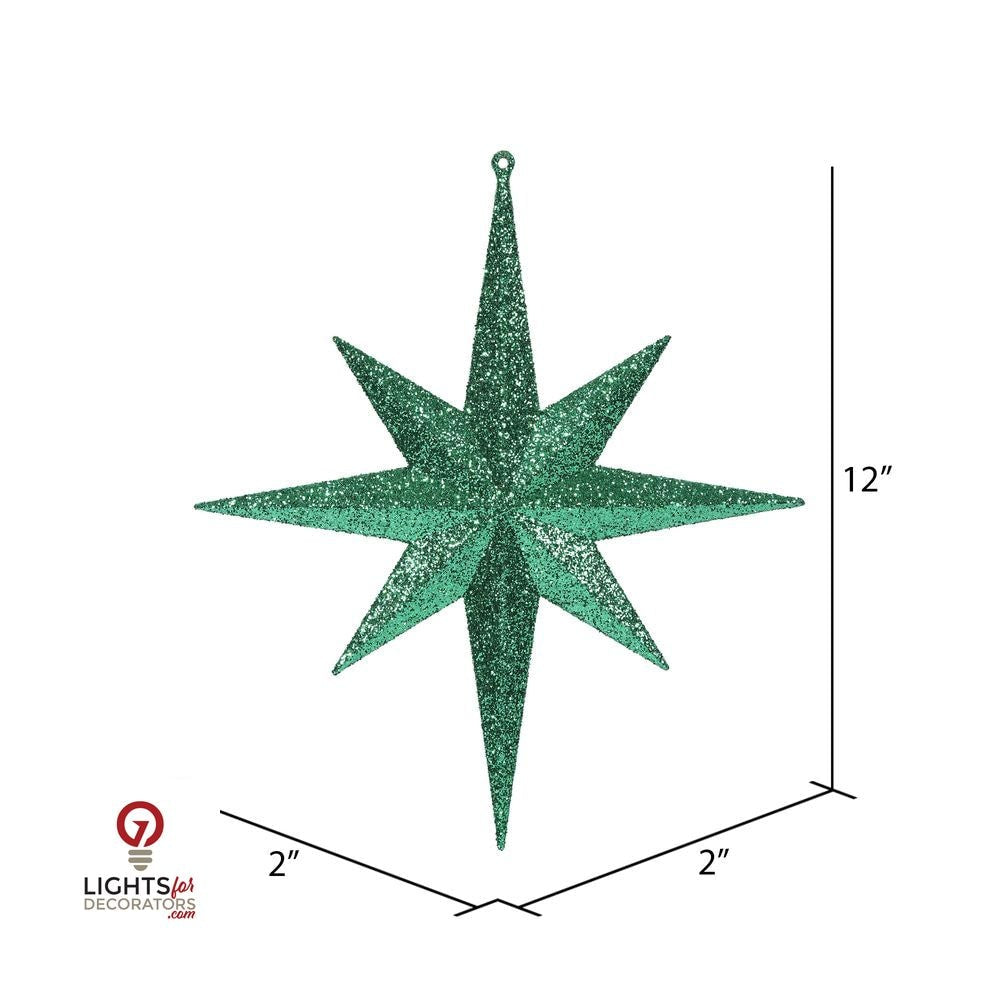 12" Glitter Bethlehem Star Ornament - Green - Set of 2 Green — view 2