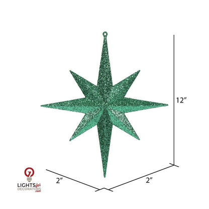 12" Glitter Bethlehem Star Ornament - Green - Set of 2 Green — view 2