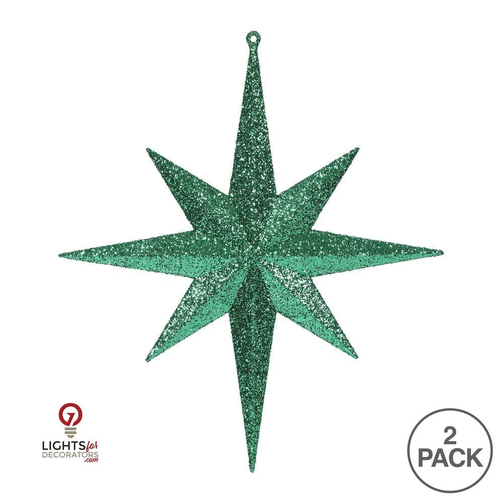 12" Glitter Bethlehem Star Ornament - Green - Set of 2 Green — view 3