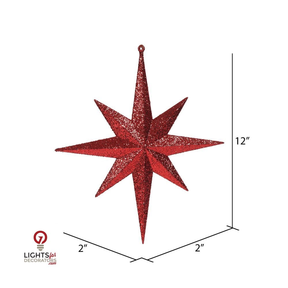 12" Glitter Bethlehem Star Ornament - Red - Set of 2 Red — view 2