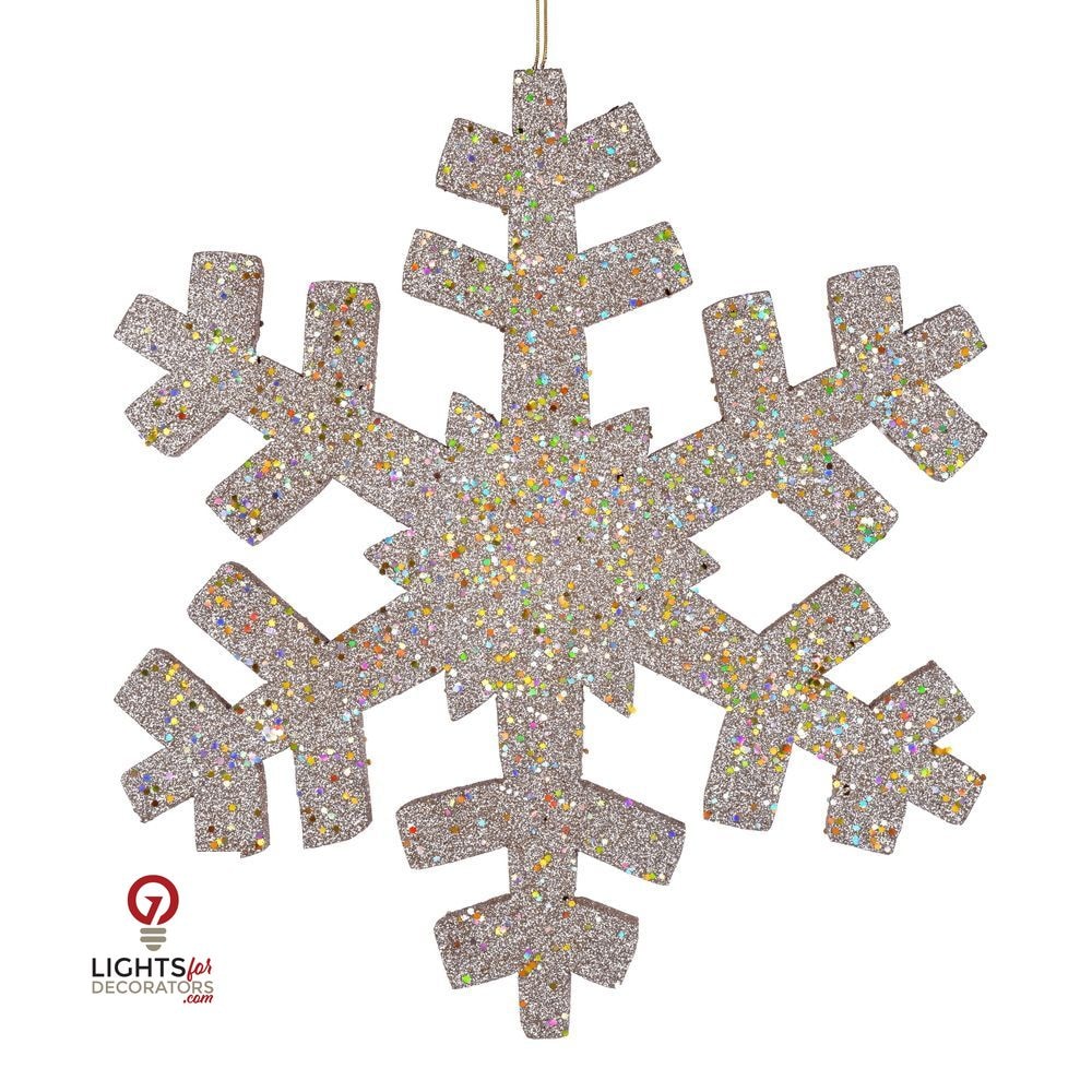 14" Outdoor Glitter Snowflake Ornament - Champagne Champagne- 18" — view 1