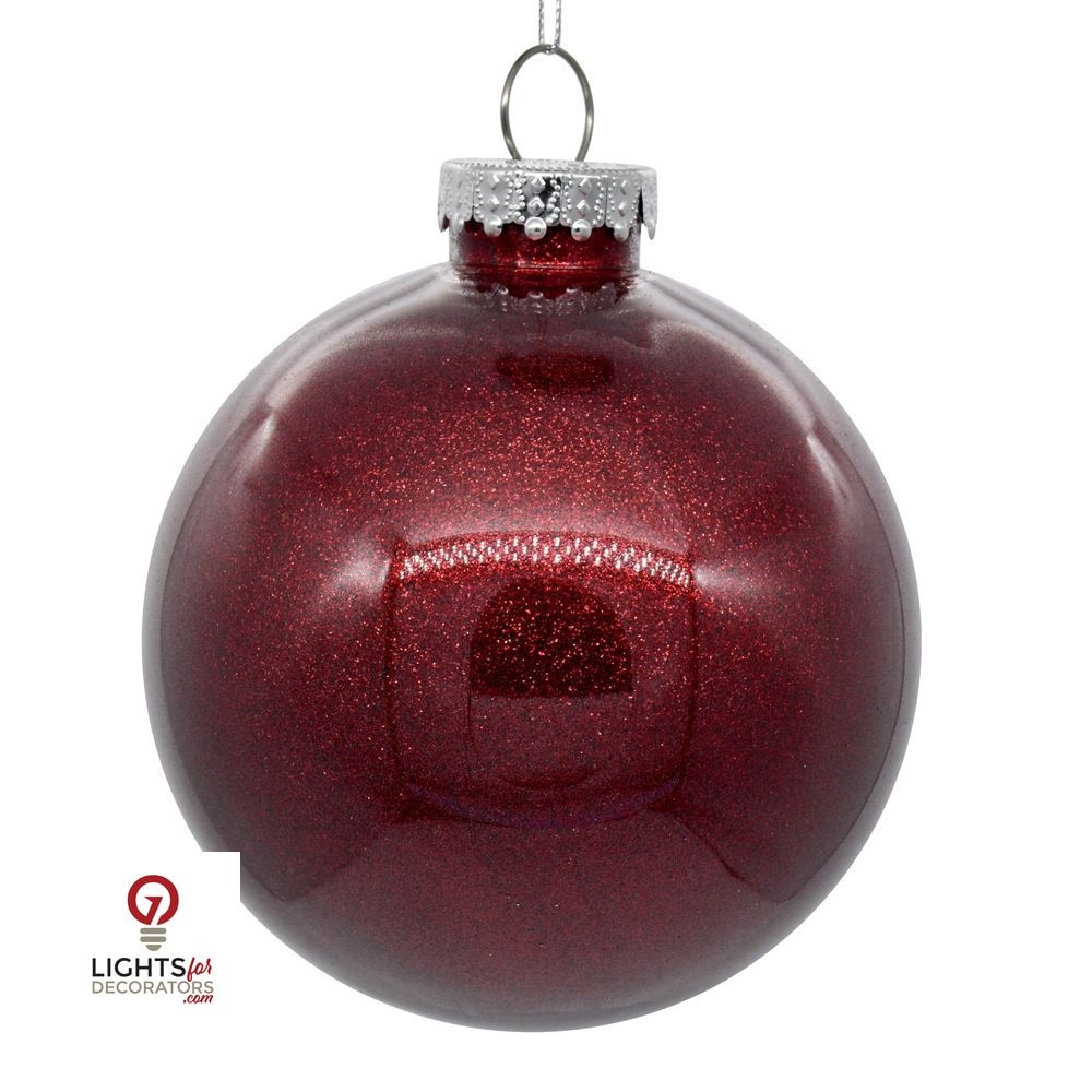 3" Glitter Clear Ball Ornament - Burgundy - Set of 12 Burgundy — view 1