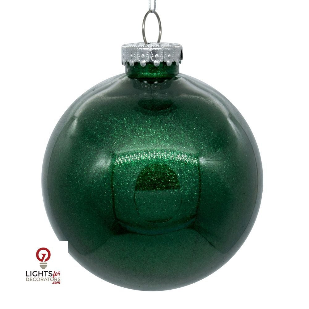 3" Glitter Clear Ball Ornament - Emerald - Set of 12 Emerald — view 1
