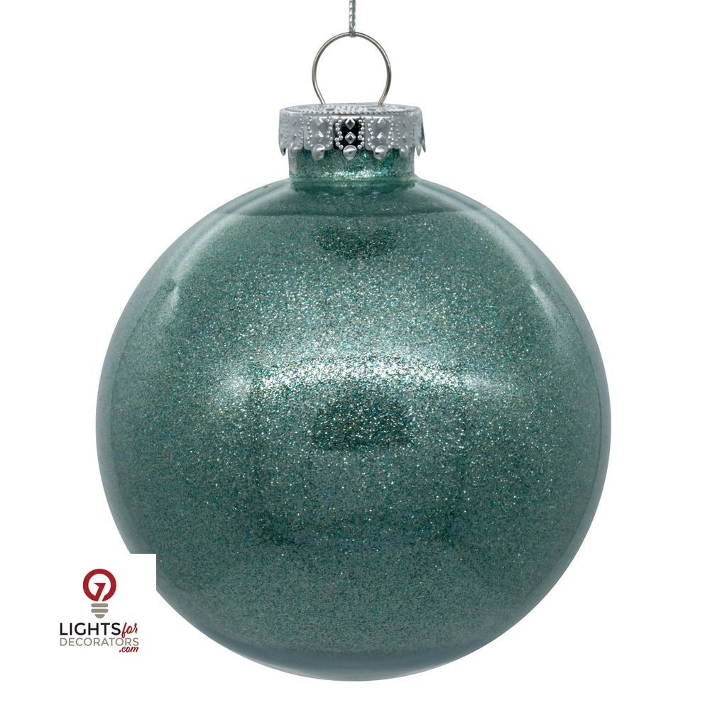 3" Glitter Clear Ball Ornament - Frosty Mint - Set of 12 Frosty Mint — view 1
