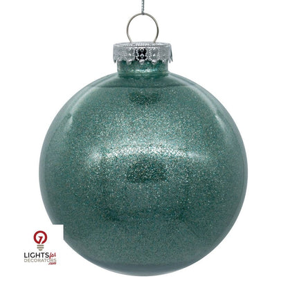 3" Glitter Clear Ball Ornament - Frosty Mint - Set of 12 Frosty Mint — view 1