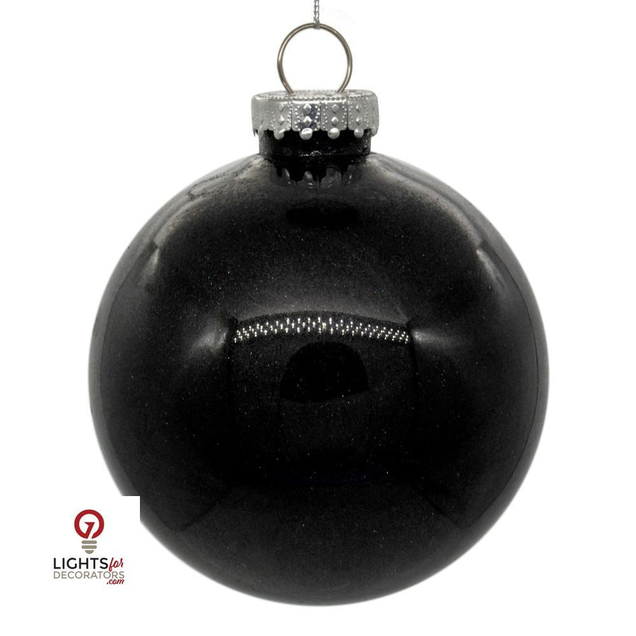 3" Glitter Clear Ball Ornament - Black - Set of 12