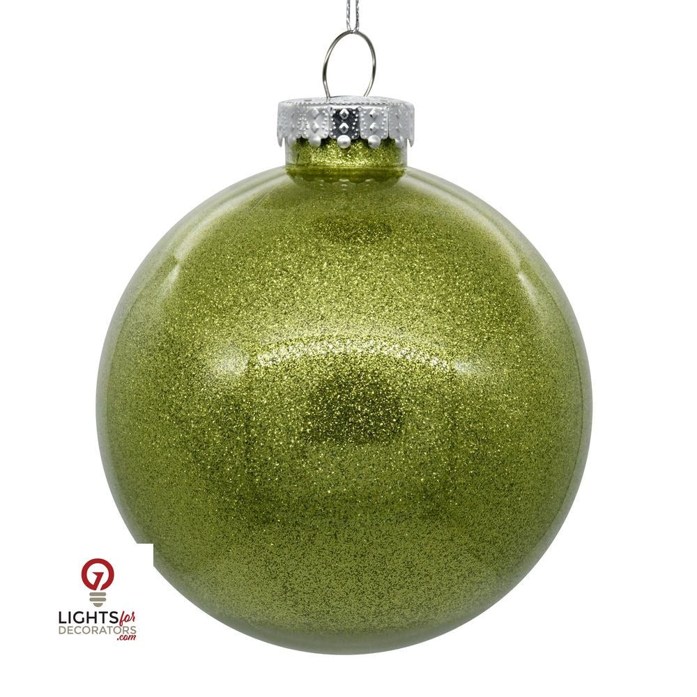3" Glitter Clear Ball Ornament - Lime - Set of 12 Lime — view 1