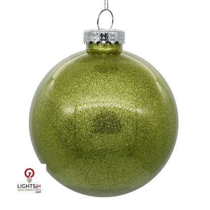 3" Glitter Clear Ball Ornament - Lime - Set of 12 Lime — view 1