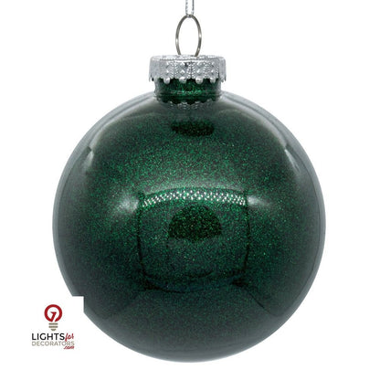 3" Glitter Clear Ball Ornament - Midnight Green - Set of 12 Midnight Green — view 1