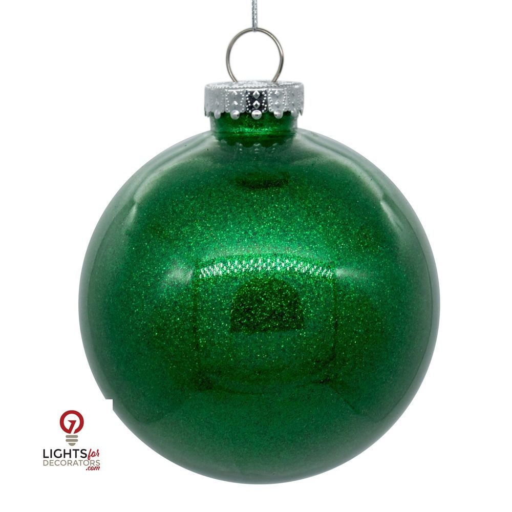 3" Glitter Clear Ball Ornament - Green - Set of 12 Green — view 1