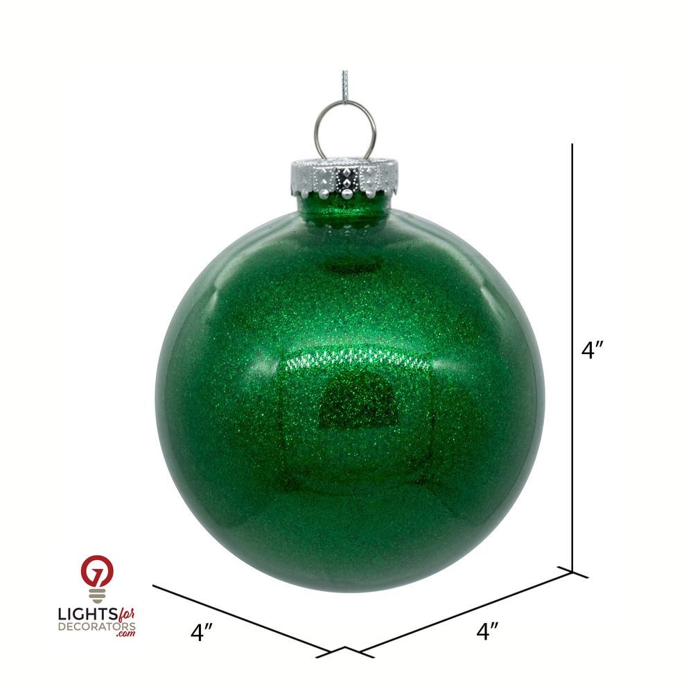 3" Glitter Clear Ball Ornament - Green - Set of 12 Green — view 2