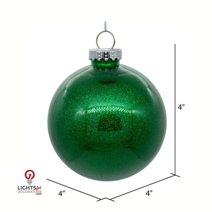 3" Glitter Clear Ball Ornament - Green - Set of 12 Green — view 2