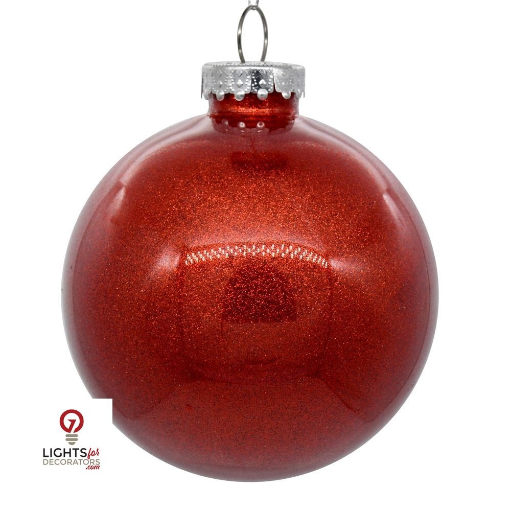 3" Glitter Clear Ball Ornament - Red - Set of 12 Red — view 1