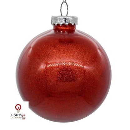 3" Glitter Clear Ball Ornament - Red - Set of 12 Red — view 1