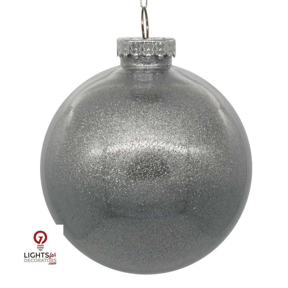 3" Glitter Clear Ball Ornament - Silver - Set of 12 Silver — view 1