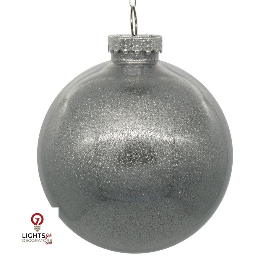 3" Glitter Clear Ball Ornament - Silver - Set of 12