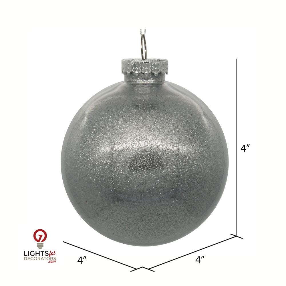 3" Glitter Clear Ball Ornament - Silver - Set of 12 Silver — view 2
