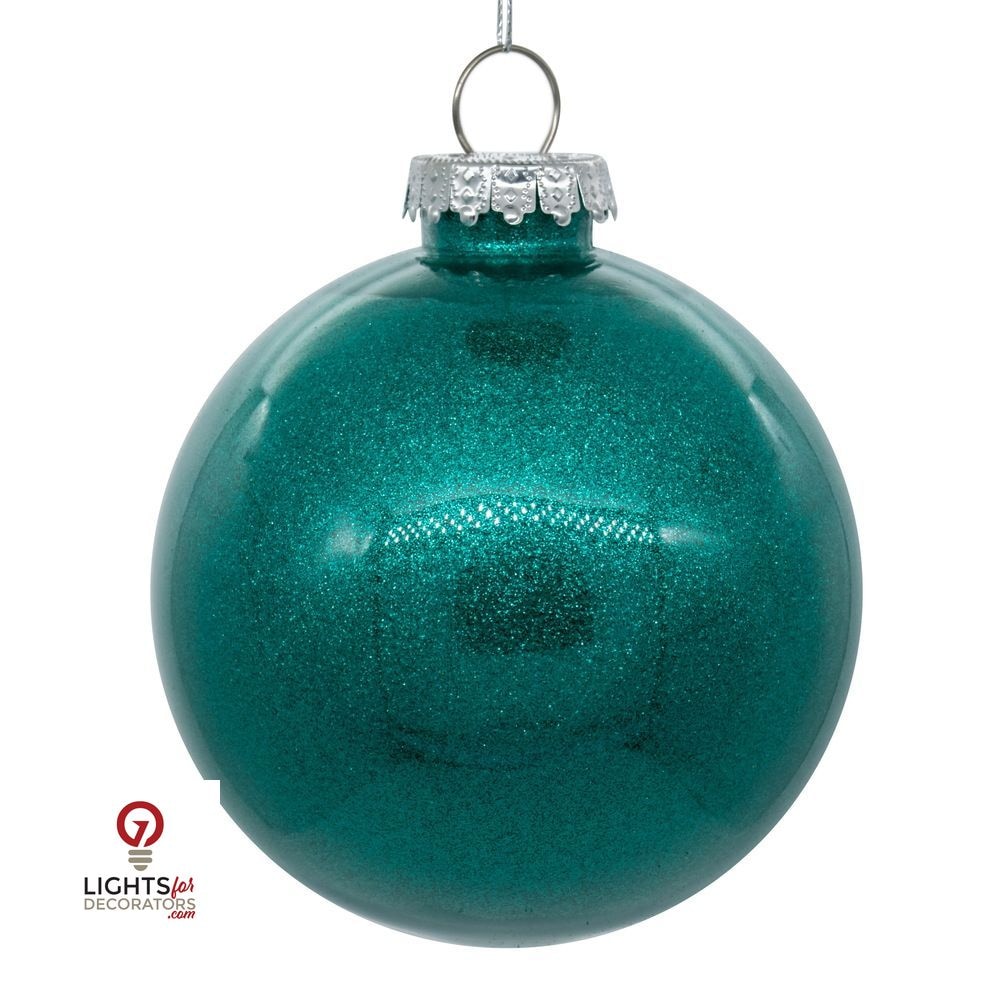3" Glitter Clear Ball Ornament - Teal - Set of 12 Teal — view 1