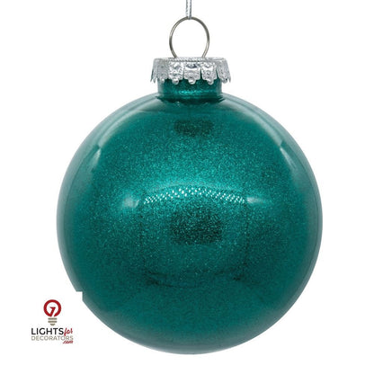 3" Glitter Clear Ball Ornament - Teal - Set of 12 Teal — view 1