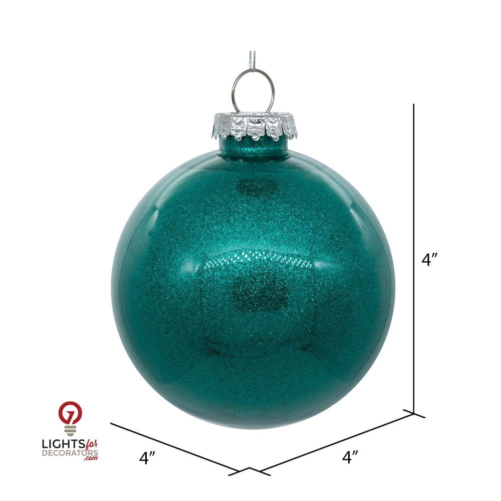 3" Glitter Clear Ball Ornament - Teal - Set of 12 Teal — view 2