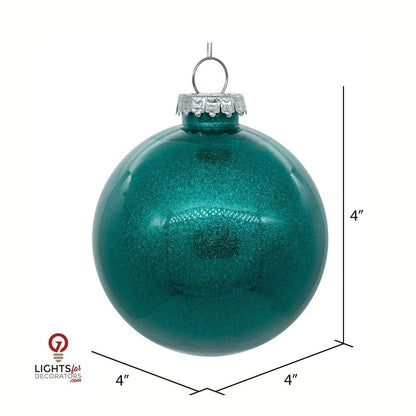 3" Glitter Clear Ball Ornament - Teal - Set of 12 Teal — view 2