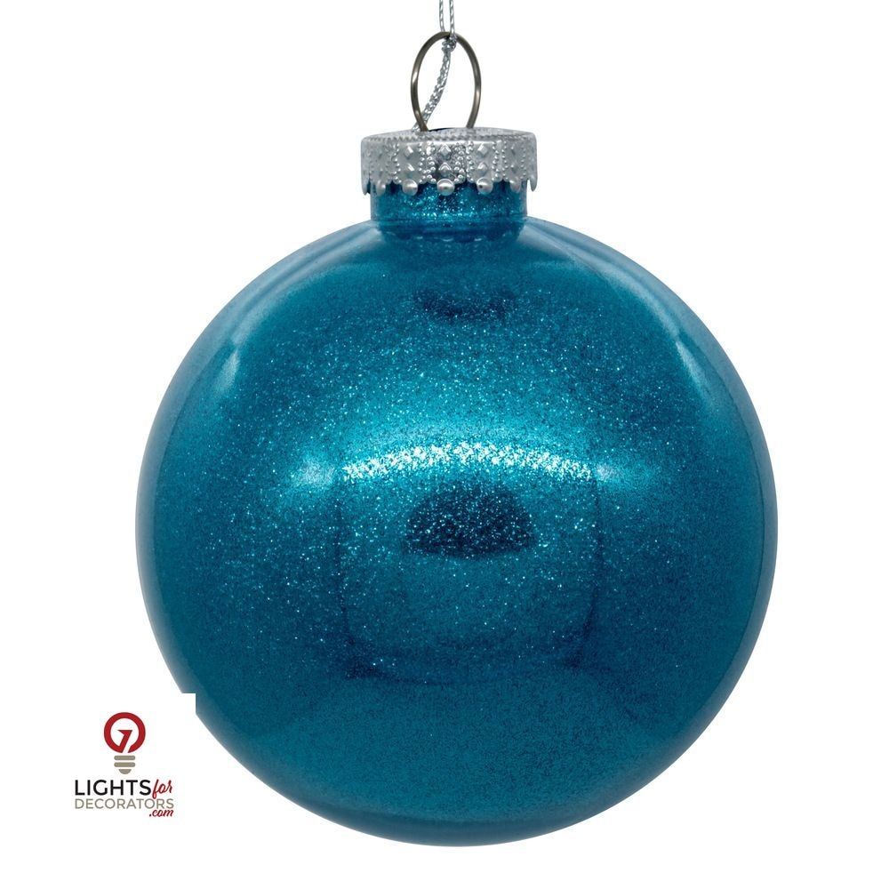 3" Glitter Clear Ball Ornament - Turquoise - Set of 12 Turquoise — view 1