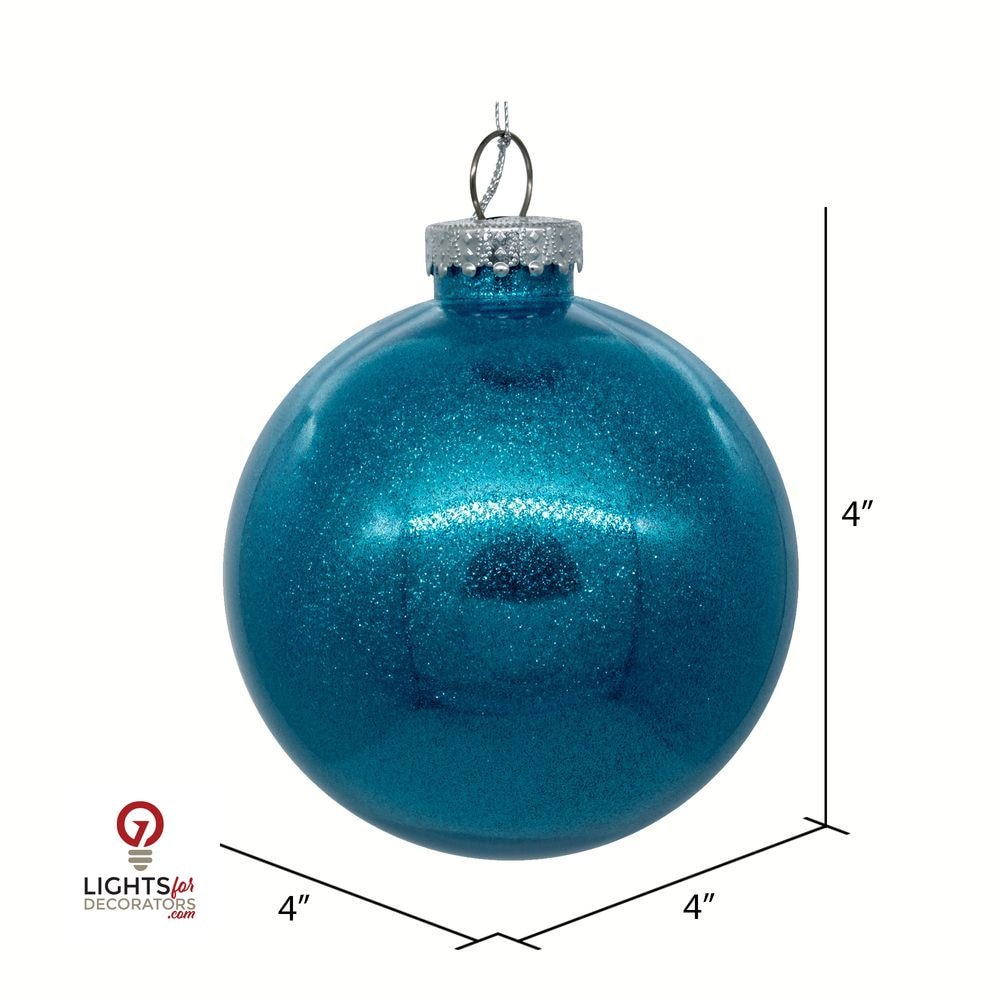 3" Glitter Clear Ball Ornament - Turquoise - Set of 12 Turquoise — view 2