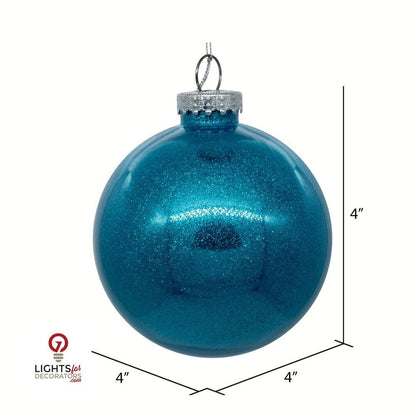 3" Glitter Clear Ball Ornament - Turquoise - Set of 12 Turquoise — view 2