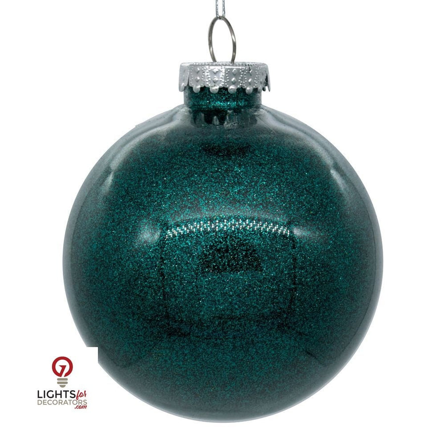 3" Glitter Clear Ball Ornament - Sea Blue - Set of 12