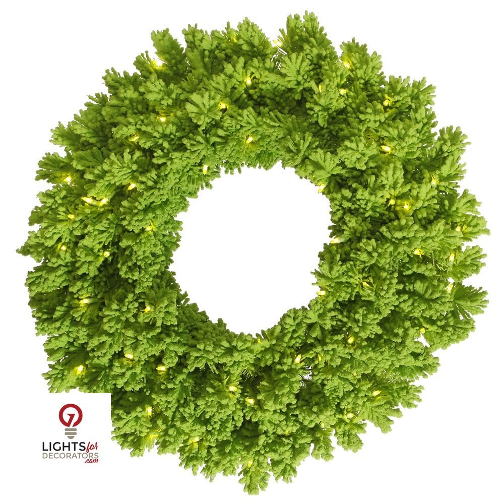 30" Lime Green Designer Flocked Wreath - Prelit Lime Green- 30"- 100 Lime Lights — view 1