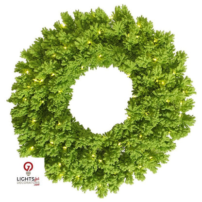 30" Lime Green Designer Flocked Wreath - Prelit Lime Green- 30"- 100 Lime Lights — view 1
