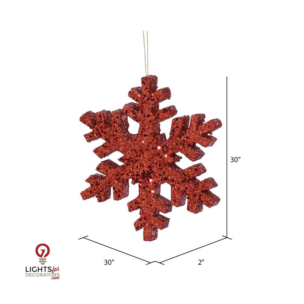30" Outdoor Glitter Snowflake Ornament - Red Red- 30" — view 2