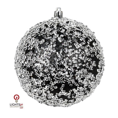 4.75" Glitter Hail Ball Ornament - Black - Set of 4 Black — view 1