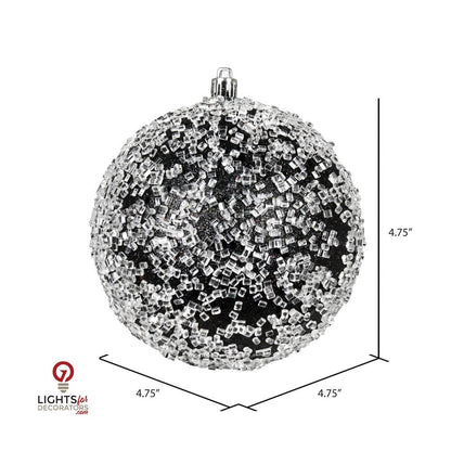 4.75" Glitter Hail Ball Ornament - Black - Set of 4 Black — view 2