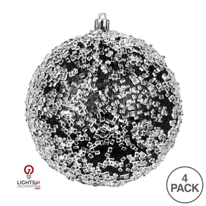 4.75" Glitter Hail Ball Ornament - Black - Set of 4 Black — view 3