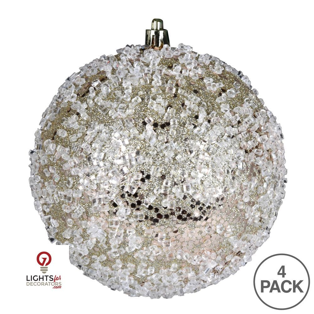4.75" Glitter Hail Ball Ornament - Champagne - Set of 4 Champagne — view 2